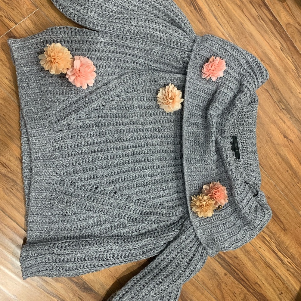 Gray Off The Shoulder Knitted Top